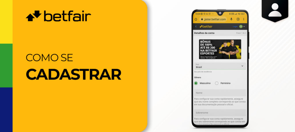 Instruções sobre como se registar no Betfair Brasil