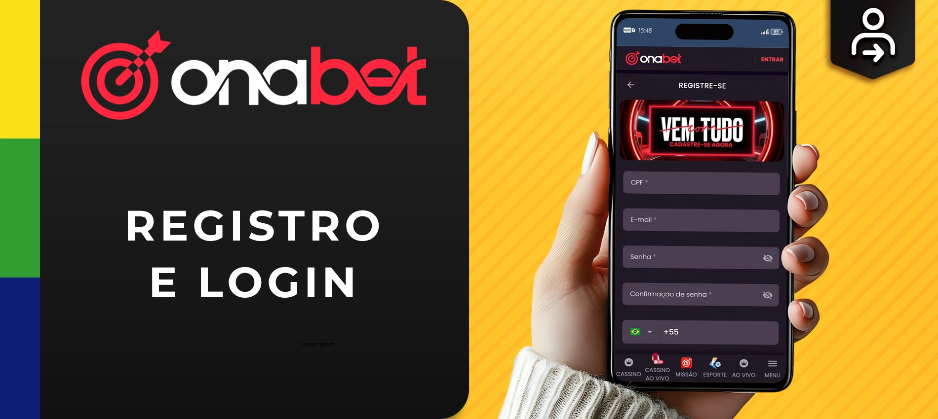 Registro e login via app Onabet